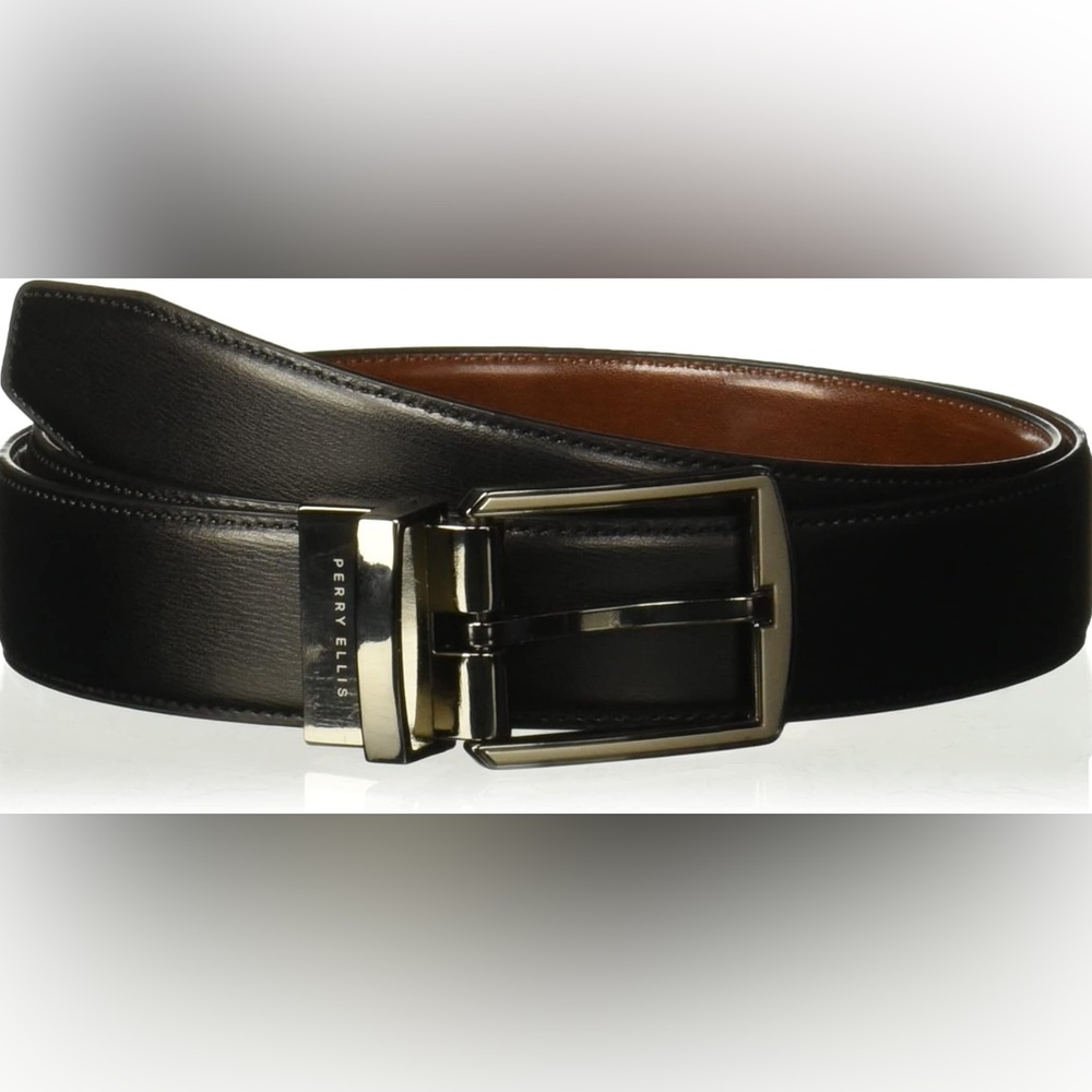Perry Ellis black and Brown Reversible Leather Dress Belt